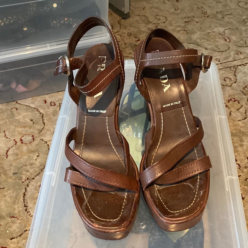 Prada 4” wedges - brown leather beautiful